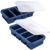 Souper Cubes frente del pack azul mostrando tapas y moldes — almacenamiento práctico