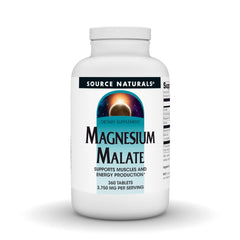 Source Naturals envase frontal mostrando 360 tabletas y beneficios de magnesio