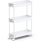 SPACEKEEPER front view of white slim cart showing tidy storage benefit
