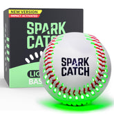 SPARK CATCH vista frontal del embalaje y pelota encendida para visibilidad nocturna