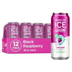 Sparkling Ice lata frontal Black Raspberry mostrando diseño y marca, refresco burbujeante