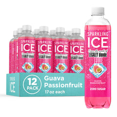 Sparkling Ice frente del empaque mostrando botella y sabor tropical beneficios refrescante