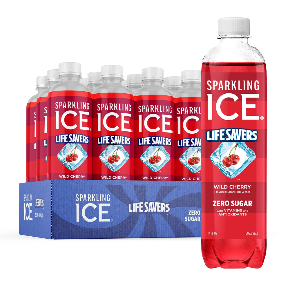 Sparkling Ice LIFESAVERS frente pack de 12 mostrando presentación práctica