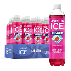 Sparkling Ice botella frente del empaque mostrando sabor fresa y diseño atractivo