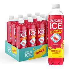 Sparkling Ice botella frontal con marca y sabor cherry refrescante
