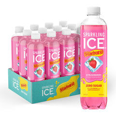 Sparkling Ice frontal de STARBURST Strawberry mostrando etiqueta y color refrescante