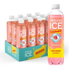 Sparkling Ice STARBURST sandía frente del envase mostrando diseño llamativo