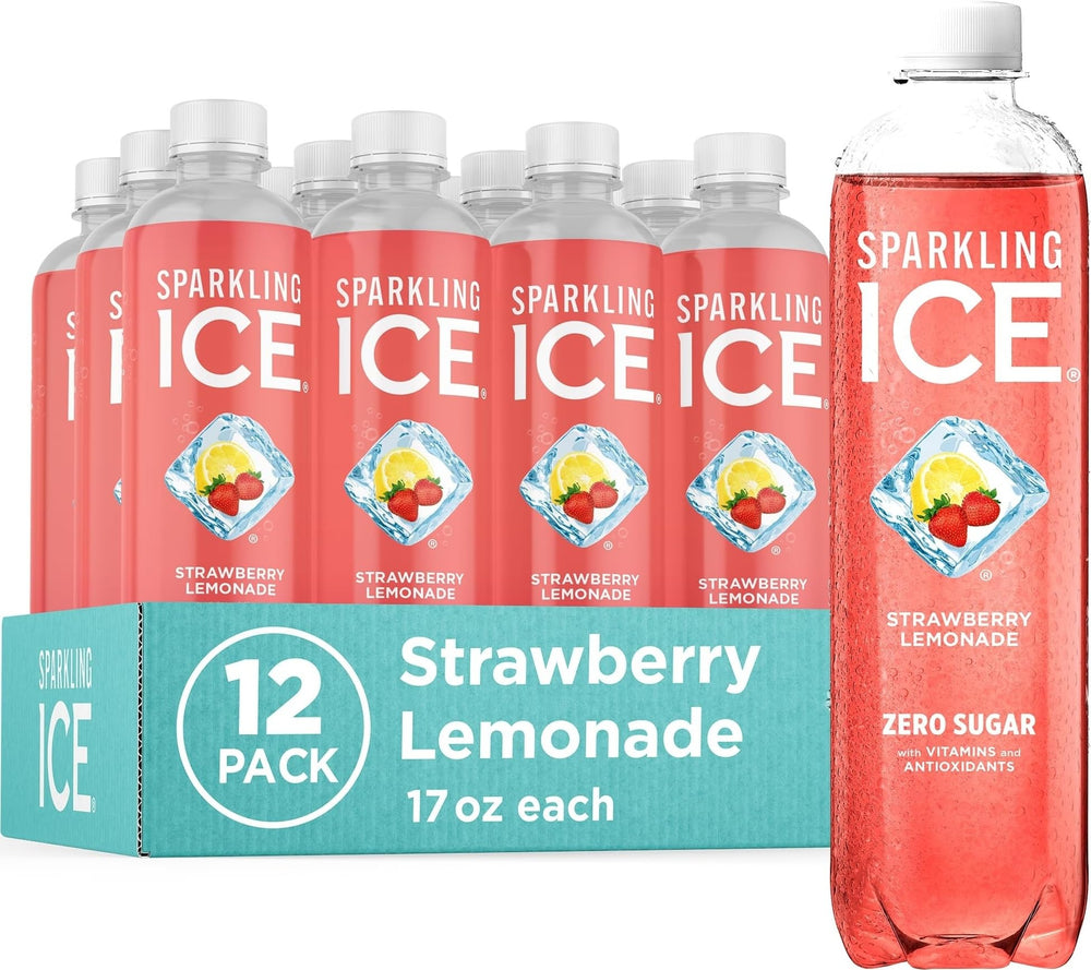 Sparkling Ice botella frente mostrando sabor fresa limonada y frescor