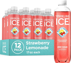 Sparkling Ice botella frente mostrando sabor fresa limonada y frescor