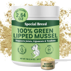 Special Breed envase frontal mostrando polvo de mejillón y beneficios
