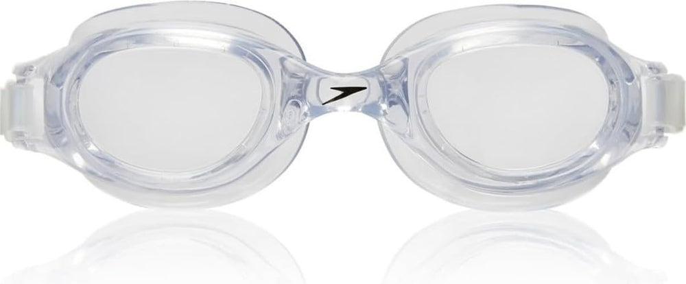 Speedo Hydrospex clear front view showing lens clarity and secure fit
