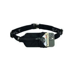 SPIbelt vista frontal del cinturón negro que guarda teléfono con comodidad