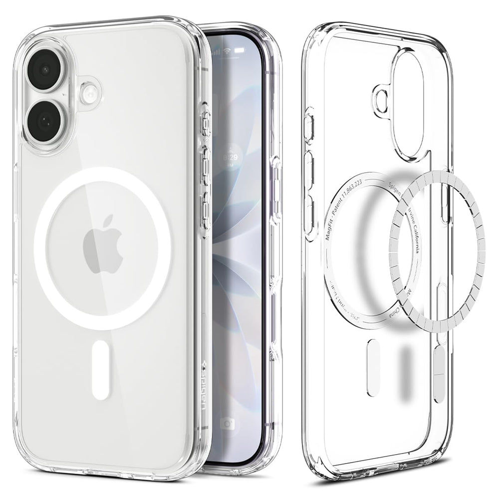 Spigen vista frontal de la funda mostrando diseño transparente y ajuste preciso