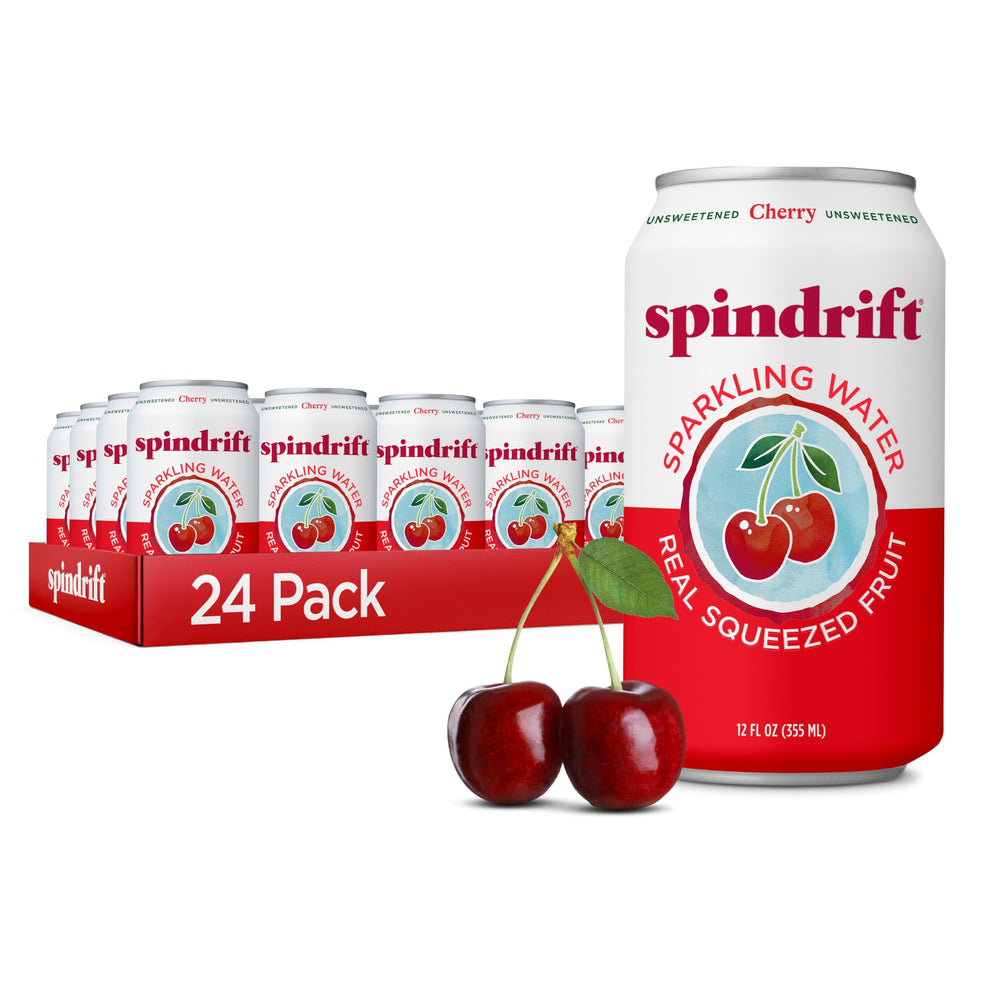 Spindrift lata Cherry al frente mostrando color y marca con frescura