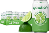 Spindrift lata frontal mostrando marca y sabor lima, refresca al instante