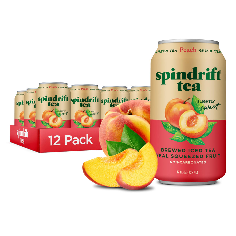 Spindrift lata frente mostrando diseño y beneficio de ingredientes reales