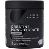 Sports Research frasco Creapure frente mostrando envase y 90 servicios, confianza en calidad