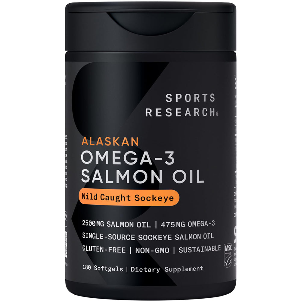 Sports Research frente del envase mostrando 180 softgels y dosis