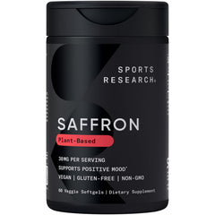 Sports Research envase frontal de Pure Saffron 60 plantgels mostrando diseño y cantidad