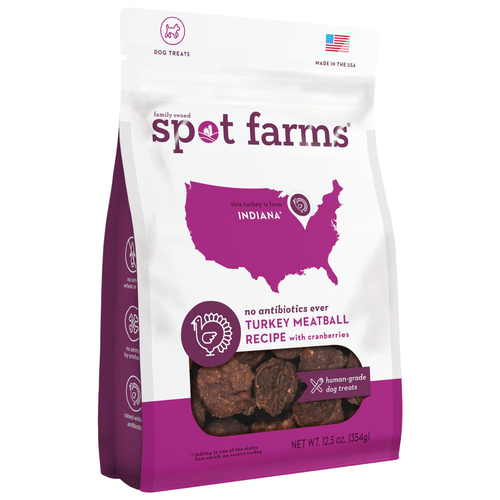 Spot Farms albóndigas pavo frente del empaque mostrando bolsa y peso