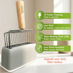 Sprinkle & Sweep soporte vertical que mantiene la pala limpia y accesible