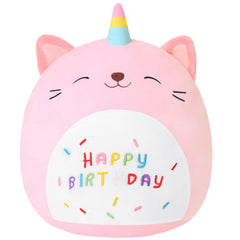 SQEQE peluche gato unicornio frontal mostrando expresión encantadora