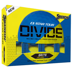 Srixon Q-Star Tour Divide frontal del empaque con colores visibles y protección