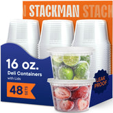 Stack Man contenedor frontal transparente mostrando cierre y capacidad útil