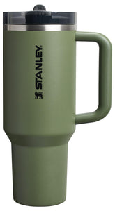 STANLEY Quencher vista frontal con tapa y pajilla, fácil transporte