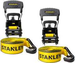 STANLEY empaque frontal del juego de correas mostrando 2 unidades y dimensiones