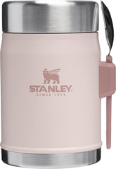 STANLEY tarro frontal Rose Quartz con spork integrado mostrando cierre hermético