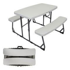 Stansport mesa frontal blanca mostrando estabilidad y facilidad de uso