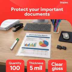STAPLES detalle de textura y brillo de la funda con protección visible