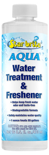 STAR BRITE AQUA frasco frontal mostrando etiqueta y dosificación para agua fresca