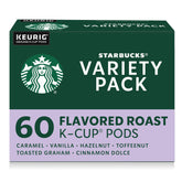 Starbucks caja frontal variedad mostrando seis sabores y conveniencia