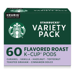 Starbucks caja frontal variedad mostrando seis sabores y conveniencia