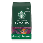Starbucks empaque frontal seis bolsas 12 oz mostrando marca y origen, conveniencia