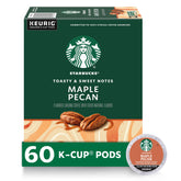 Starbucks caja frontal mostrando cápsulas y sabor maple pecan, conveniencia inmediata