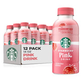 Starbucks Pink Drink frente del pack mostrando etiqueta y tamaño 14oz, conveniencia inmediata