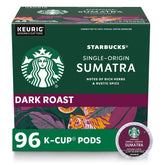 Starbucks Sumatra frontal del paquete mostrando 96 cápsulas y conveniencia