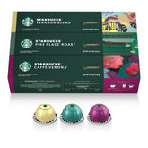 Starbucks cápsulas Vertuo embalaje frontal mostrando variedades y beneficio conveniencia