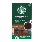 Starbucks VIA empaque frontal mostrando 96 sobres y conveniencia