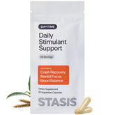STASIS frasco frontal mostrando diseño y claridad de ingredientes
