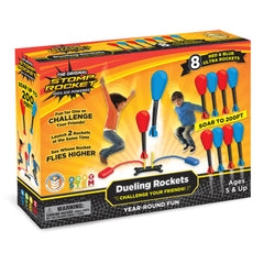 Stomp Rocket frontal del empaque mostrando componentes y beneficios educativos