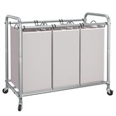 STORAGE MANIAC vista frontal del carrito gris con tres secciones para ordenar ropa