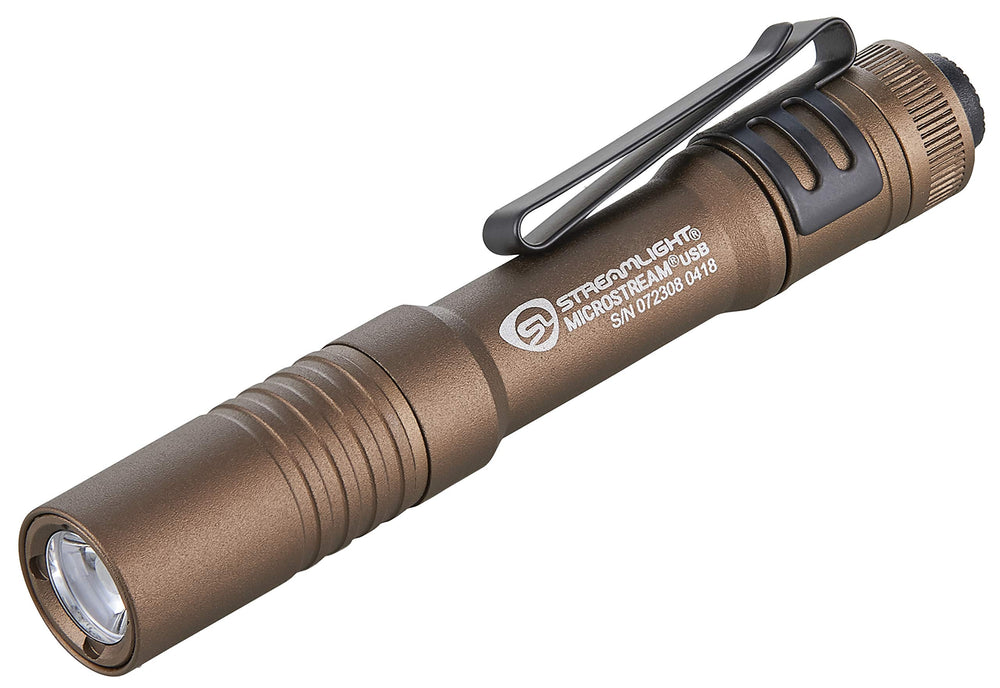 Streamlight MicroStream vista frontal mostrando diseño coyote y portabilidad