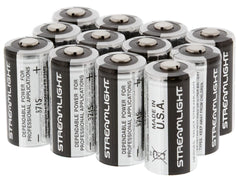 Detalle de terminal de pila Streamlight CR123A que muestra construcción robusta y seguridad