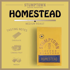 Stumptown Homestead granos en primer plano resaltando apariencia y frescura aromática