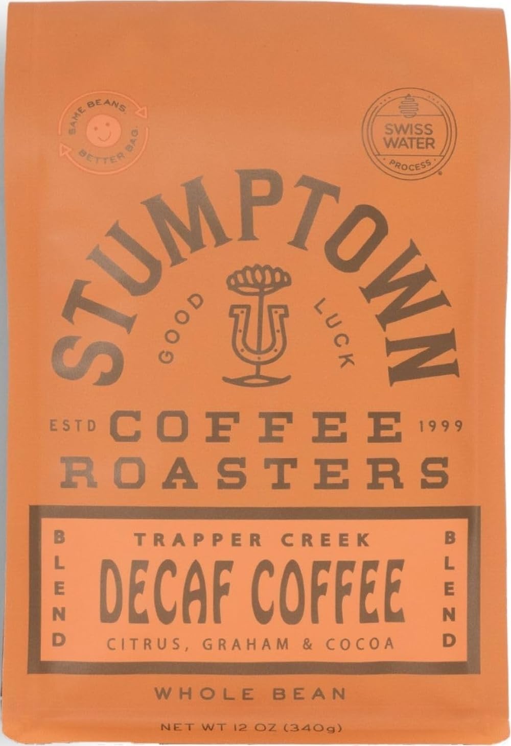 Stumptown Trapper Creek empaque frontal mostrando la bolsa y beneficios