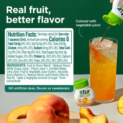Detalle del concentrado Stur Peach Mango mostrando textura líquida y pureza